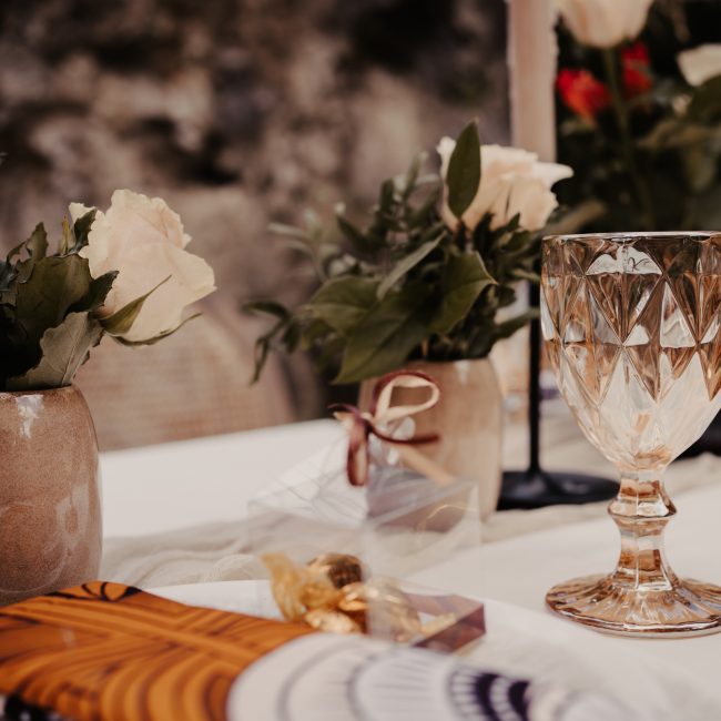 Exklusive Tischdekoration Weinglas